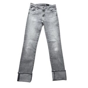 AG Adriano Goldschmied Women's Gray Wash Stretch Jeans Size 26R Five Pocket Mid‎